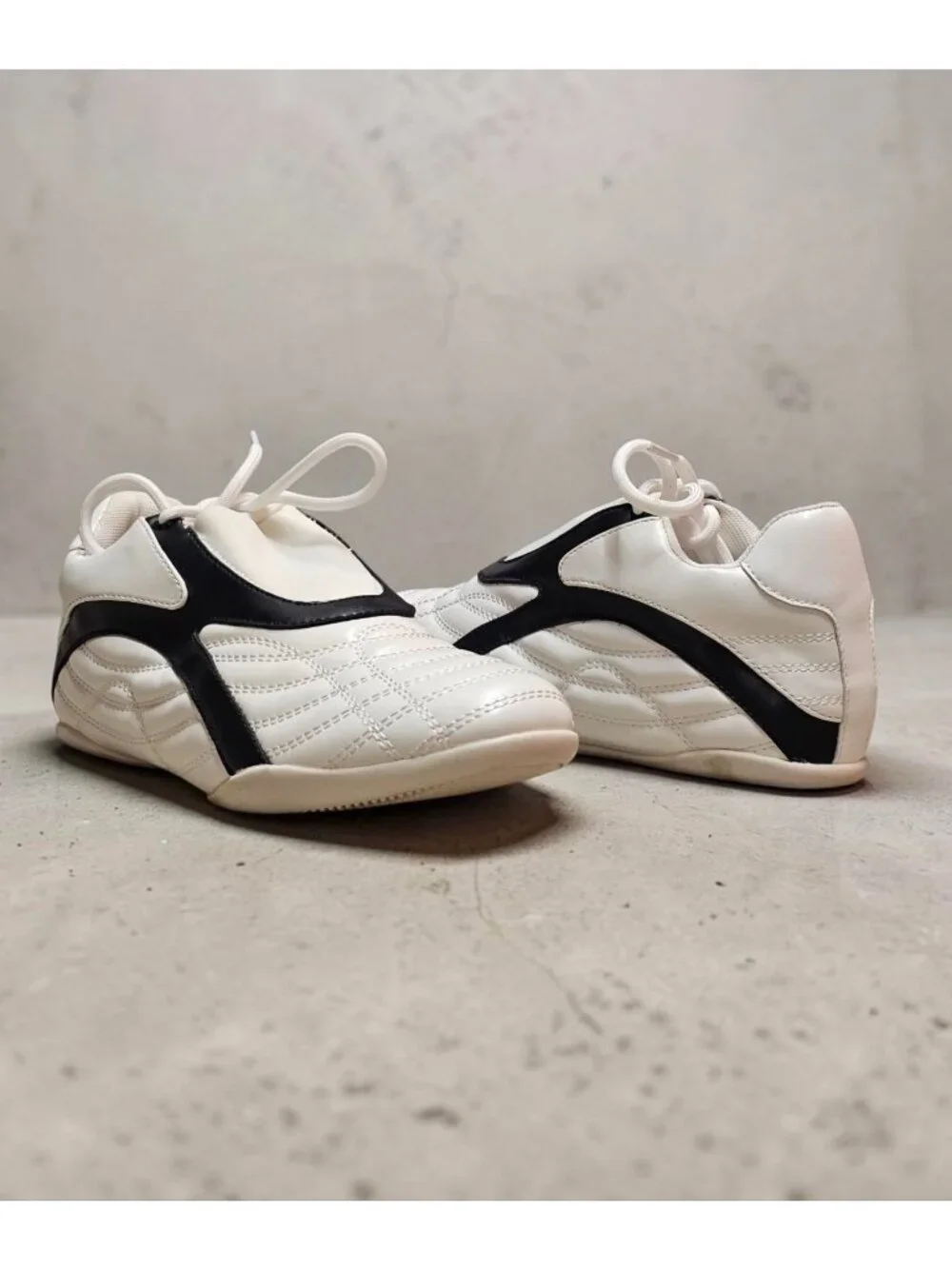 Quilted White Sneakers With Black Contrast Detailing Womens Casual Athletic Shoe